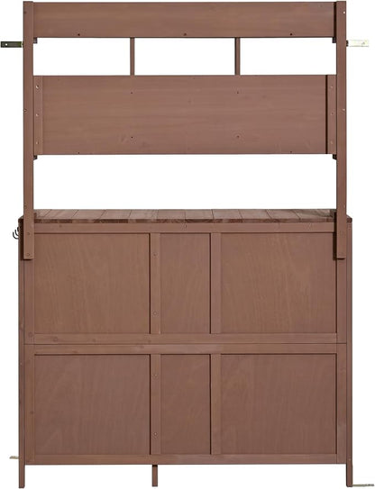 Merax Farmhouse Potting Bench with 6 Drawers, 44.6” Large Garden Workstation, Outdoor Kitchen Island with Bottom Cabinet & Hooks, Freestanding Patio Furniture,Brown