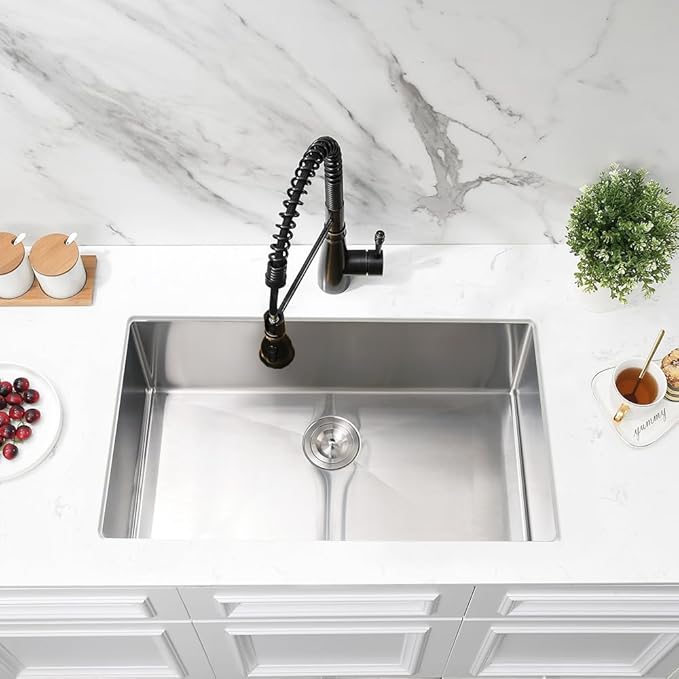 Undermount Kitchen Sink,Jshozzy 28x17 Stainless Steel Kitchen Sink Undermount 16 Gauge Handmade 10" Deep Single Bowl Sink