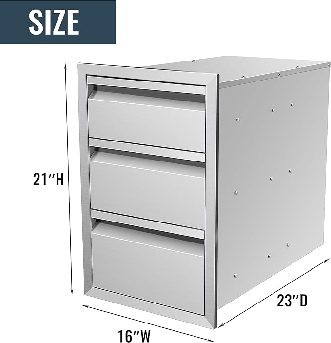 Outdoor Kitchen Access Drawer 16 x 21 x 23 inch Flush Mount BBQ Triple Layer Drawer, Durable Stainless Steel for BBQ Island Patio