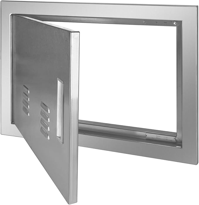 Outdoor Kitchen Door 20" W x 14" H Stainless Steel BBQ Single Access Door Flush Mount Vertical Wall Doors with Handle and Vents Suitable for Grilling Station Outside Cabinet Outdoor Kitchen