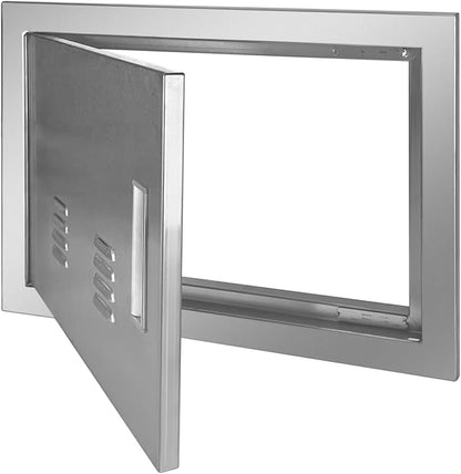 Outdoor Kitchen Door 20" W x 14" H Stainless Steel BBQ Single Access Door Flush Mount Vertical Wall Doors with Handle and Vents Suitable for Grilling Station Outside Cabinet Outdoor Kitchen