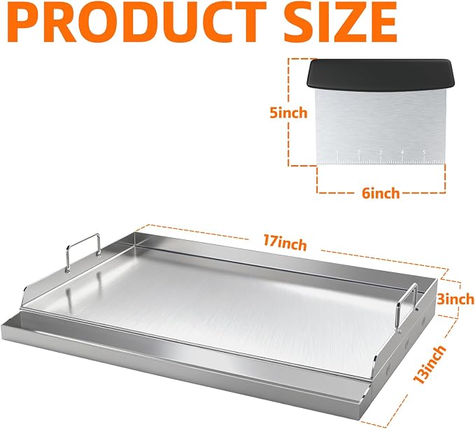 COZEER Stainless Steel Griddle 17＂×13＂, Nonstick Griddle for Gas Grill | Universal, Muti-Purpose, Pre-Seasoned, Upgrated, for Camping, Tailgating, Paties