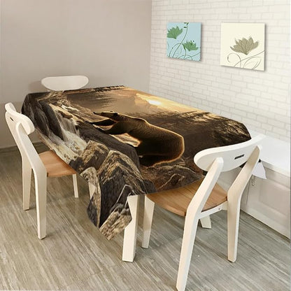 Moslion Tablecloth Grizzly Bear Rectangle Tablecloth Polyester for Picnic Kitchen BBQ 60x84 Inch
