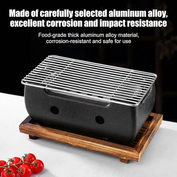 Japanese Charcoal Grill Hibachi & Yakitori Grill BBQ Stove Robata Stainless steel aluminum alloy and wooden base Outoor BBQ Cooking (A,S)