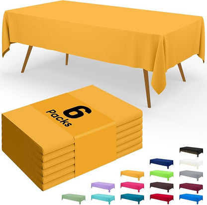 Smiry Disposable Table Cloth - 6 Pack, 54 x 72 Inch Waterproof Rectangle Tablecloths for Parties, Decorative Plastic Table Cover, Leakproof & Sturdy, Mustard Yellow