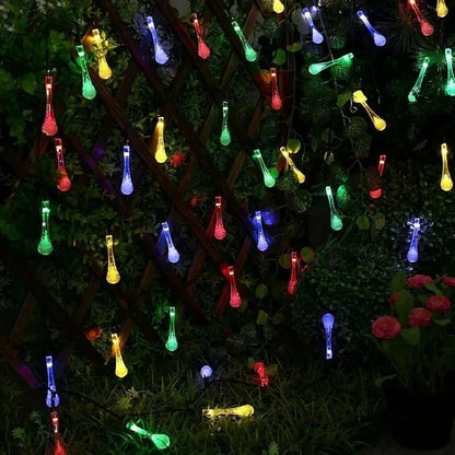 Solar Lights, Outdoor 21FT 30 LED Multicolor Water Drop Fairy Lights | Waterproof solar water fairy string lights with 8 modes auto on/off, decor for garden, patio, yard, tree, wedding