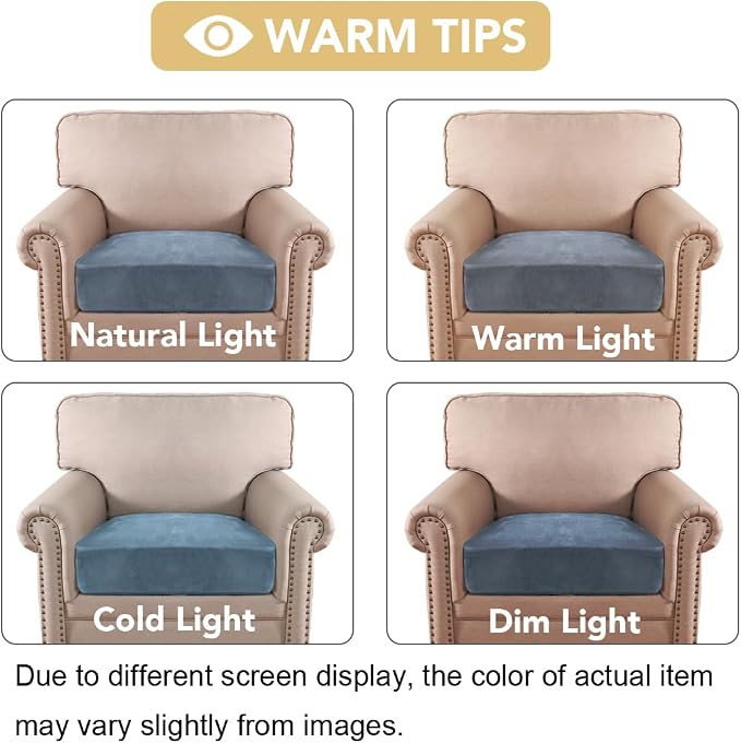 H.VERSAILTEX Velvet Stretch Couch Cushion Cover Plush Cushion Slipcover for Chair Cushion Furniture Protector Seat Cushion Sofa Cover (1 Piece Armchair Cushion Covers, Stone Blue)