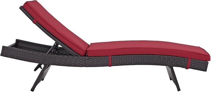 Modway Convene Wicker Rattan Outdoor Patio Chaise Lounge Chairs in Espresso Red - Set of 6