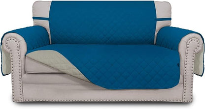 Easy-Going Reversible Couch Cover, 2 Cushion Sofa, Peacockblue/Beige | Loveseat, Slipcover For Dogs, Water Resistant Furniture Mat, Living Room, Non-Slip Sofa Cover, Pet Friendly