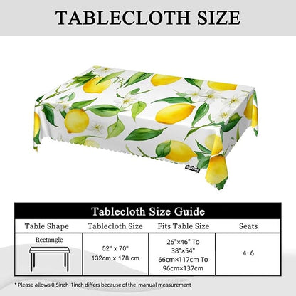 Swono Lemon Table Cloth Rectangle Tables Fruits Lemon Leaves Floral Kitchen Table Cover Oblong 52"X70" Tablecloth for Dining Table Buffet Parties Patio and Camping, Yellow Green
