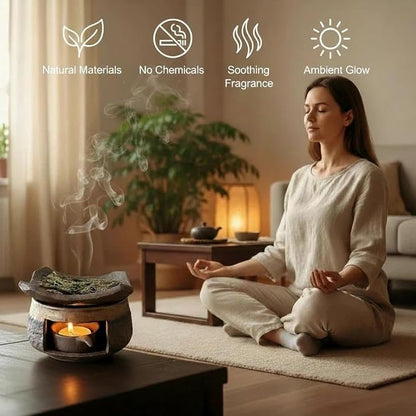 Zen Incense Burner Kit,Ceramic Aromatherapy Burner for Cedar Essential Oil Burner,Tea Light Teapot Warmer Candle Holder for Home Office Meditation Relaxation Decor