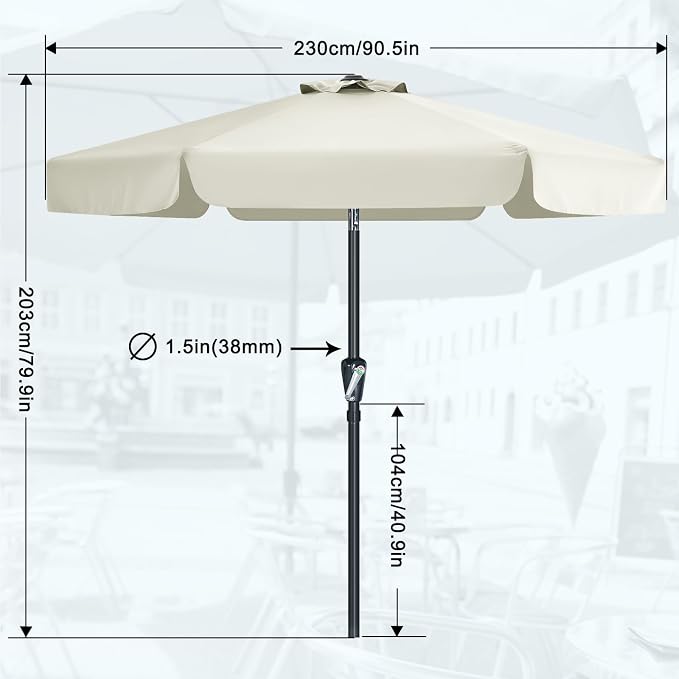 MASTERCANOPY 7.5ft Patio Umbrella with Valance, Crank & Tilt, Light Beige | 6 ribs, UV/fade-resist, waterproof, vent, for garden/deck/yard/pool