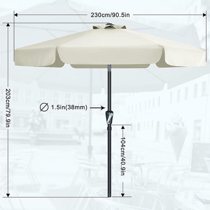 MASTERCANOPY 7.5ft Patio Umbrella with Valance, Crank & Tilt, Light Beige | 6 ribs, UV/fade-resist, waterproof, vent, for garden/deck/yard/pool