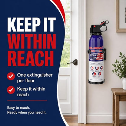 ABC Fire Extinguisher for Home & Vehicle - Portable Dry Chemical Fire Extinguisher | Grease & Electrical Fire Extinguisher for Kitchen, Car, Easy for All Ages to Use (2-Pack, 1.32lb Each)