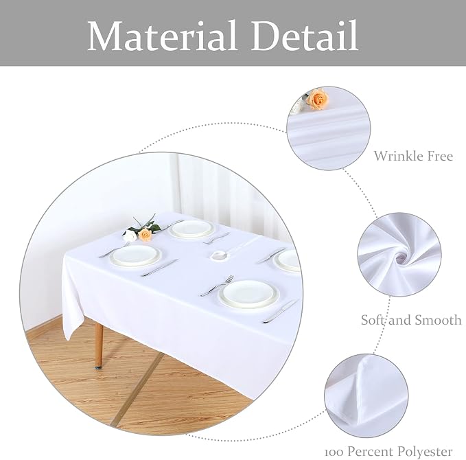 Fitable Outdoor Tablecloth for 6ft Rectangle Tables, White, 60 x 102 Inch | Washable Waterproof Wrinkle Free Table Cover, Zipper and Umbrella Hole, For Spring Summer Party Picnic Camping Patio Indoor