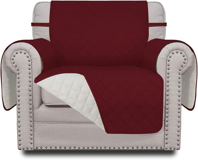 Easy-Going Reversible Couch Cover, Small Chair, Christmas Red/Ivory | Machine Washable Slipcover For Dogs, Water Resistant Furniture Mat For Living Room, Non-Slip Sofa Cover, Pet Friendly