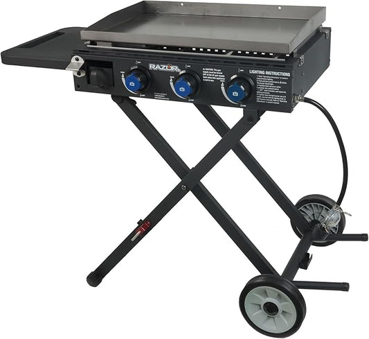 Razor Griddle Gas Griddle and Portable Propane Grill for Backyard BBQ, with Cart, Shelf