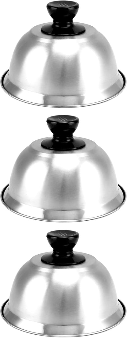 QWORK 6" Burger Covers Small Cheese Melting Dome, 3 Pack Stainless Steel Food Cover for Burger, Steak