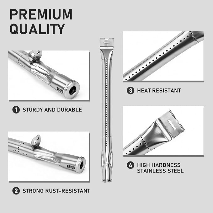 Utheer Grill Replacement Parts for DGH353CRP/DGH353CRP-D with 15.4" Stainless Steel Burner, 2 Cast Iron Grates and 3 Heat Plates, Fits 70-01-634, 3 Burner Grill Repair Kit