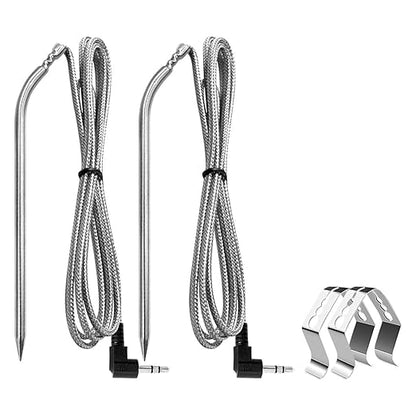 2 Pack Replacement Part for Camp Chef Meat Probes, Smoker Grill Temperature Sensor, Pellet Grills Accessories with Stainless Steel Probe Clip 2 PCS