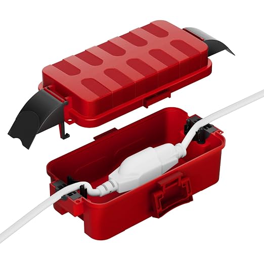 Flemoon IP55 Small Outdoor Electrical Box Waterproof, for Power Strip | Inner 5.9 x 3.2 x 1.8inch, Extension Cord Cover with Detachable Awning Covers for Plug, Outlet, Holiday Lights, Red