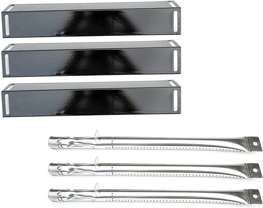 Parts Kit DG116 Replacement for BBQ Grillware GGPL-2100 Gas Grill Burners, Heat Plates-3 Pack (Stainless Steel Burner + Porcelain Steel Heat Plate)
