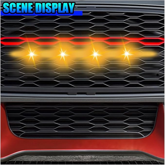 YoRise 4PCS Car LED Grille Lights, Bright Auto Front Grill DRL Lamps, Waterproof Car Bumper Running Light with Wiring Harness, Vehicle Exterior Trim Lamp Compatible with F150, F250, F350 (Yellow)