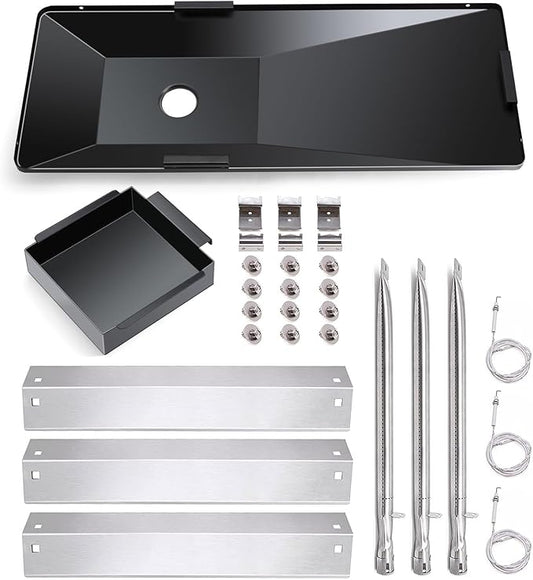 Criditpid Grill Replacement Parts for Char Griller 5050, 5650, 5072, Grease Tray Drip Pan, Heat Plates, Burner Tubes, Hanger Brackets, Ignitor for Char-Griller Replacement, Chargriller 5050 Parts.