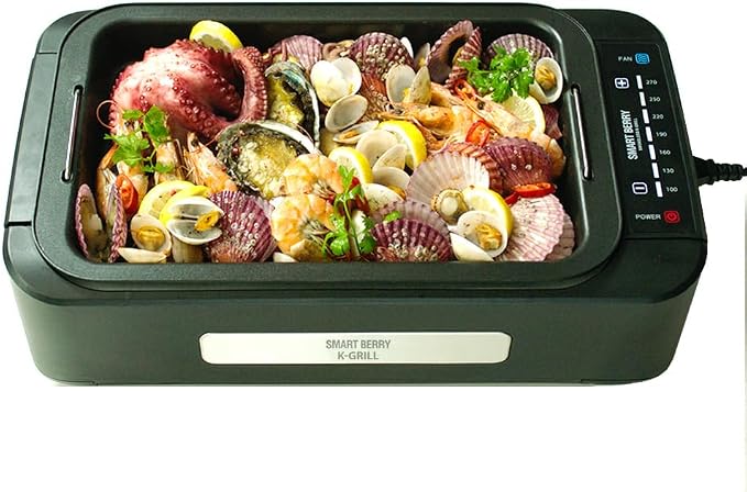 SMART BERRY 3 in 1 Smokeless Electric Indoor Grill, Nonstick Grill/Griddle Plates, hot pot, Glass Lid, Portable Korean BBQ Grill with 7-Level Control, HOT POT set Black