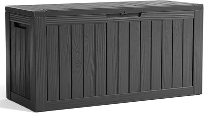 85 Gallon Large Outdoor Storage Box Waterproof, UV Resistant Resin Deck Box with Hydraulic Rod for Patio Furniture,Garden Tools,Cushions, Easy to Install（Black）