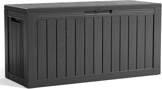 85 Gallon Large Outdoor Storage Box Waterproof, UV Resistant Resin Deck Box with Hydraulic Rod for Patio Furniture,Garden Tools,Cushions, Easy to Install（Black）