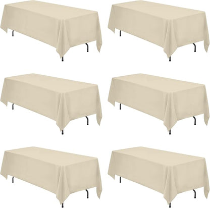 BRILLMAX 6 Pack Beige Tablecloths 70x120 Inch for 6-8ft Rectangle Tables | 150 GSM Polyester Fabric, Universal Fit, Water, Stain & Wrinkle Resistant Cloth Cover for Wedding Reception Banquet Party