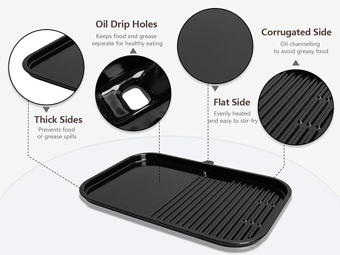 Non-Stick Griddle Plate for Ninja Woodfire XSKGRDLXL OG951 OG901 OG850 Grill Accessories，Cast Iron Flat Top 2-in-1 Grill Griddle Plate Pan for Ninja Woodfire Pro XL Connect OG900 OG800 Series