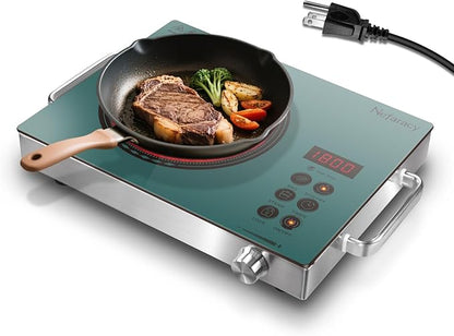 Single Burner Electric Cooktop 1800W, One Burner Electric Stove 110V, Countertop Electrics Burner with Knob & Touch Control, 180Mins Timer, 3 Cooking Mode & Safety Lock, 110V Plug in(Green)