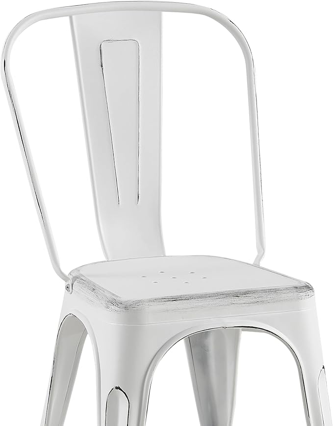 AC Pacific Stackable Metal Dining Chairs Set of 4 for Indoor and Outdoor Use, Durable Stacking Seat, Farmhouse Kitchen, Bar, Patio, Bistro, Cafe, Industrial Style, Sanded Matte White