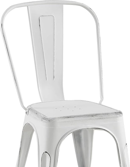 AC Pacific Stackable Metal Dining Chairs Set of 4 for Indoor and Outdoor Use, Durable Stacking Seat, Farmhouse Kitchen, Bar, Patio, Bistro, Cafe, Industrial Style, Sanded Matte White