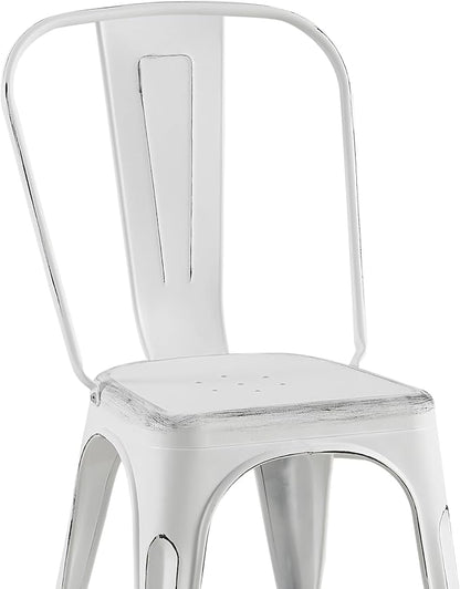 AC Pacific Stackable Metal Dining Chairs Set of 2 for Indoor and Outdoor Use, Durable Stacking Seat, Farmhouse Kitchen, Bar, Patio, Bistro, Cafe, Industrial Style, 2pcs, Sanded Matte White