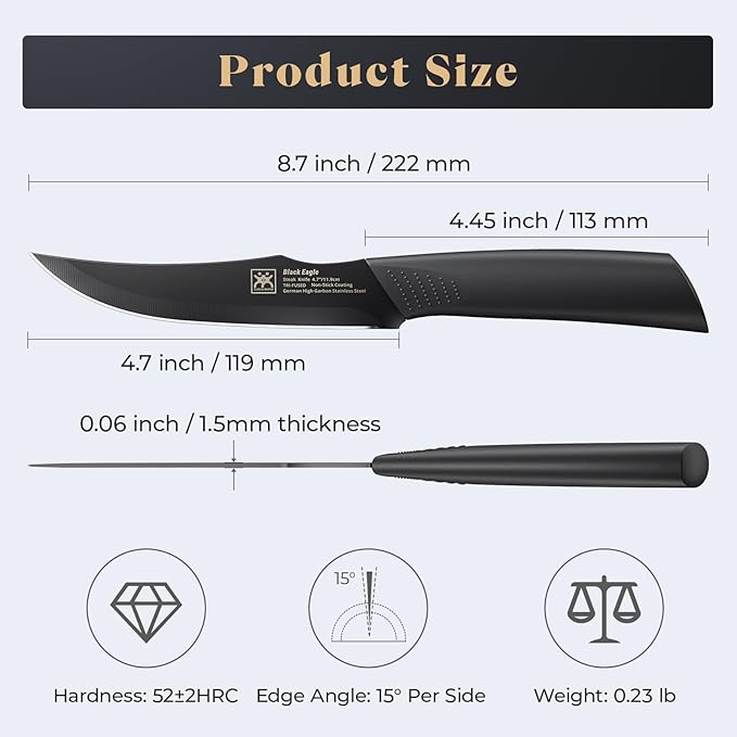 Steak Knives Set of 12, 4.7 Inch Dishwasher Safe Non-Serrated Table Knives, Ultra Sharp for Precise Cutting, Non-Stick Blade & Rust Proof, Easy to Maintain Ideal for Home Restaurant Party