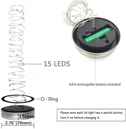 SunKite Solar Mason Jar Lights, 8 Pack 15 LED Waterproof Fairy Firefly Jar Lids String Lights with Hangers(NO Jars), Patio Yard Garden Wedding Easter Decoration - Warm White