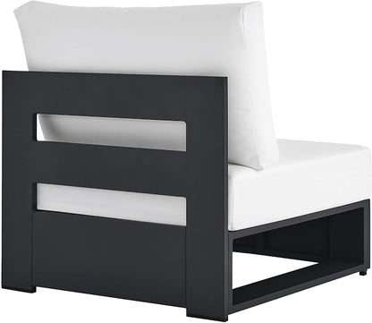 Modway Tahoe Aluminum Armless Patio Gray White Modular Weather-Resistant Cushions-Perfect as Club Outdoor Lounge Chair