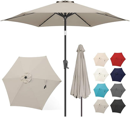 FLAME&SHADE 10ft Patio Umbrella - Outdoor Umbrella with 6 Sturdy Ribs, Push Button Tilt and Crank, UV Protection Table Market Umbrella for Pool, Porch, Garden, Deck, Backyard (Taupe)