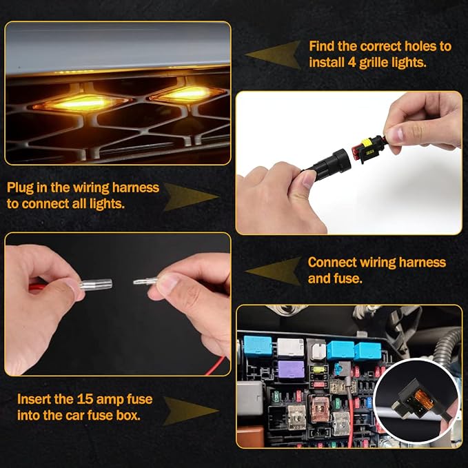 Amber Grille Lights for 4Runner TRD Pro 2014-2023, Smoked Shell LED Grill Light for 4Runner TRD Off-Road, Limited, SR5 2014-2019 with Fuse