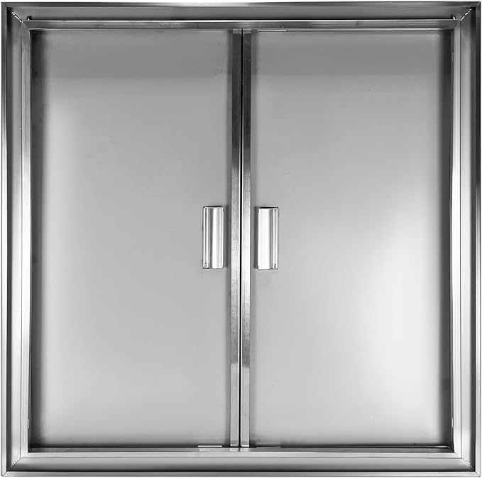 Outdoor Kitchen Door 31" W x 31" H Stainless Steel BBQ Double Access Door Flush Mount Vertical Wall Doors with Handle Suitable for Grilling Station Outside Cabinet Outdoor Kitchen