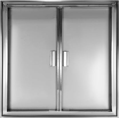 Outdoor Kitchen Door 31" W x 31" H Stainless Steel BBQ Double Access Door Flush Mount Vertical Wall Doors with Handle Suitable for Grilling Station Outside Cabinet Outdoor Kitchen