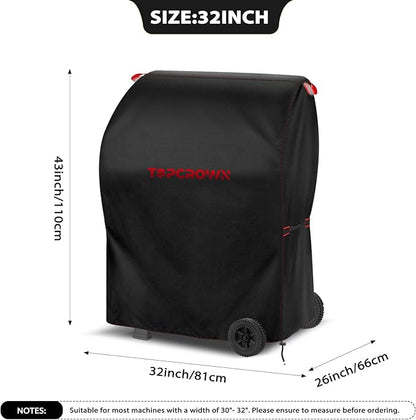 TOPCROWN Grill Cover for Outdoor Grill, BBQ Gas Grill Waterproof Anti-UV Oxford Fabric Windproof Design with Adjustable Straps, Fits Weber/Char-Broil/Nexgrill and More (420D Black+Red, 30" - 32")