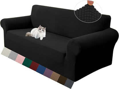 LURKA Stretch Loveseat Couch Cover, 1 Piece 2 Cushion Sofa Slipcover, Black | Soft Stretch Jacquard, Fits 55"-78" Loveseats, Elastic Bottom for Secure Fit, Machine Washable, Pet & Kid Friendly