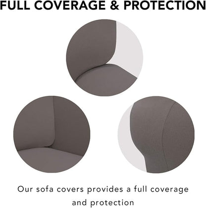 PureFit Stretch Couch Covers for Sofa 4 Seater Slipcovers Taupe | 1-Piece Sofa Cover Washable Soft Couch protector, Couch Slipcover with Non Skid Foam and Elastic Bottom for Kids, Dogs