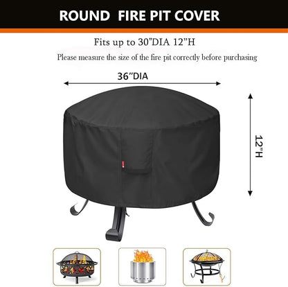 SheeChung Fire Pit Cover Round 36" D X 12" H,Heavy Duty 600D Outdoor Waterproof & Tear Resistant Fire Bowl Covers,Fits for 32/34/36inch Patio Round Firepit,Anti UV and Tear Resistant