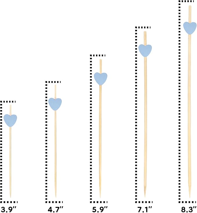 BambooMN 3.9 Inch Blue Heart Bamboo Food and Drink Pick Skewers for Catered Events, Holiday's, Restaurants or Buffets Party Supplies, 1000 Pieces
