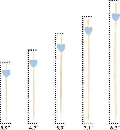 BambooMN 4.7 Inch Blue Heart Bamboo Food and Drink Pick Skewers for Catered Events, Holiday's, Restaurants or Buffets Party Supplies, 100 Pieces